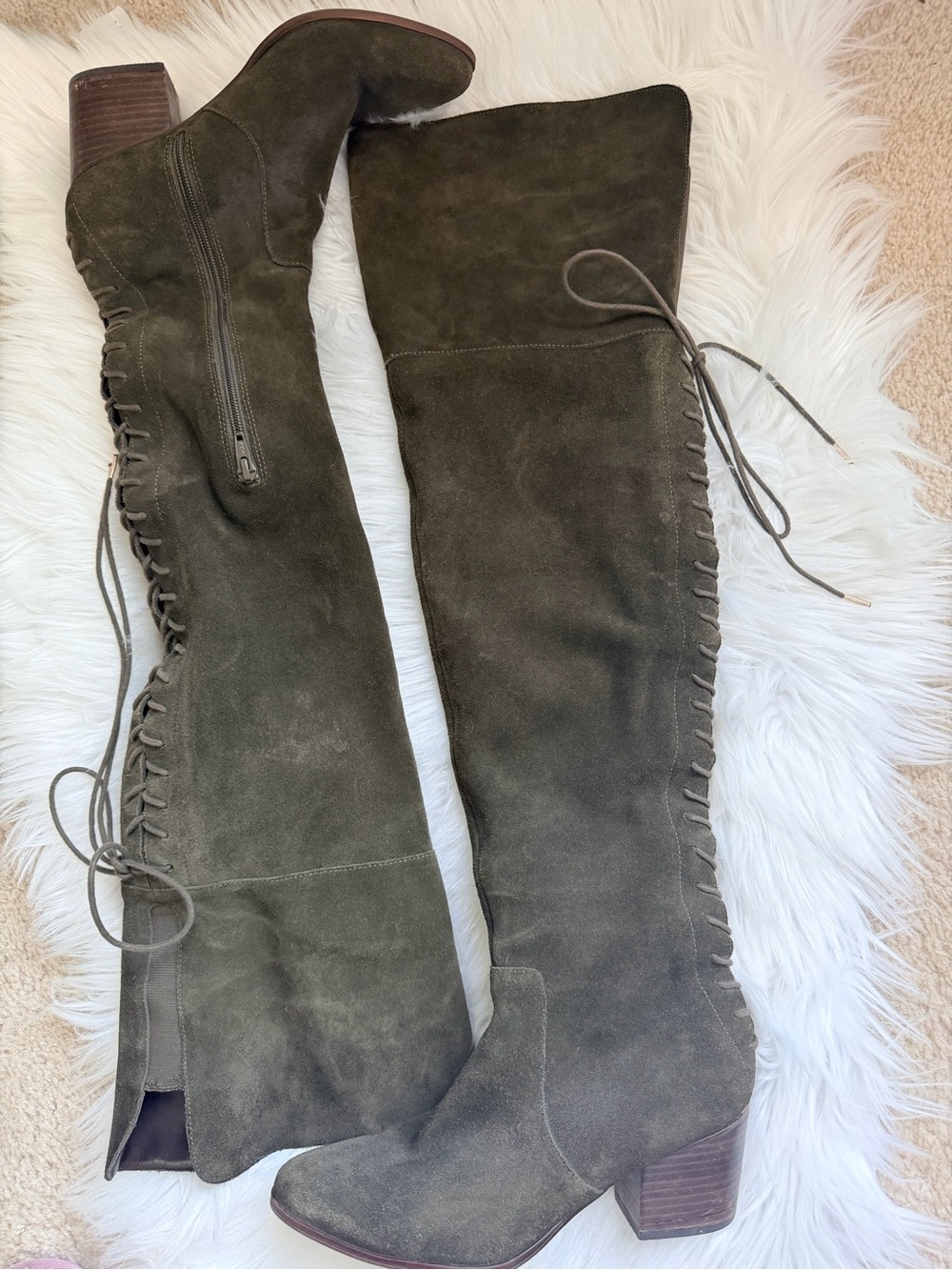 Fall Aldo Over-the-Knee Suede Lace-Up Boots - Olive